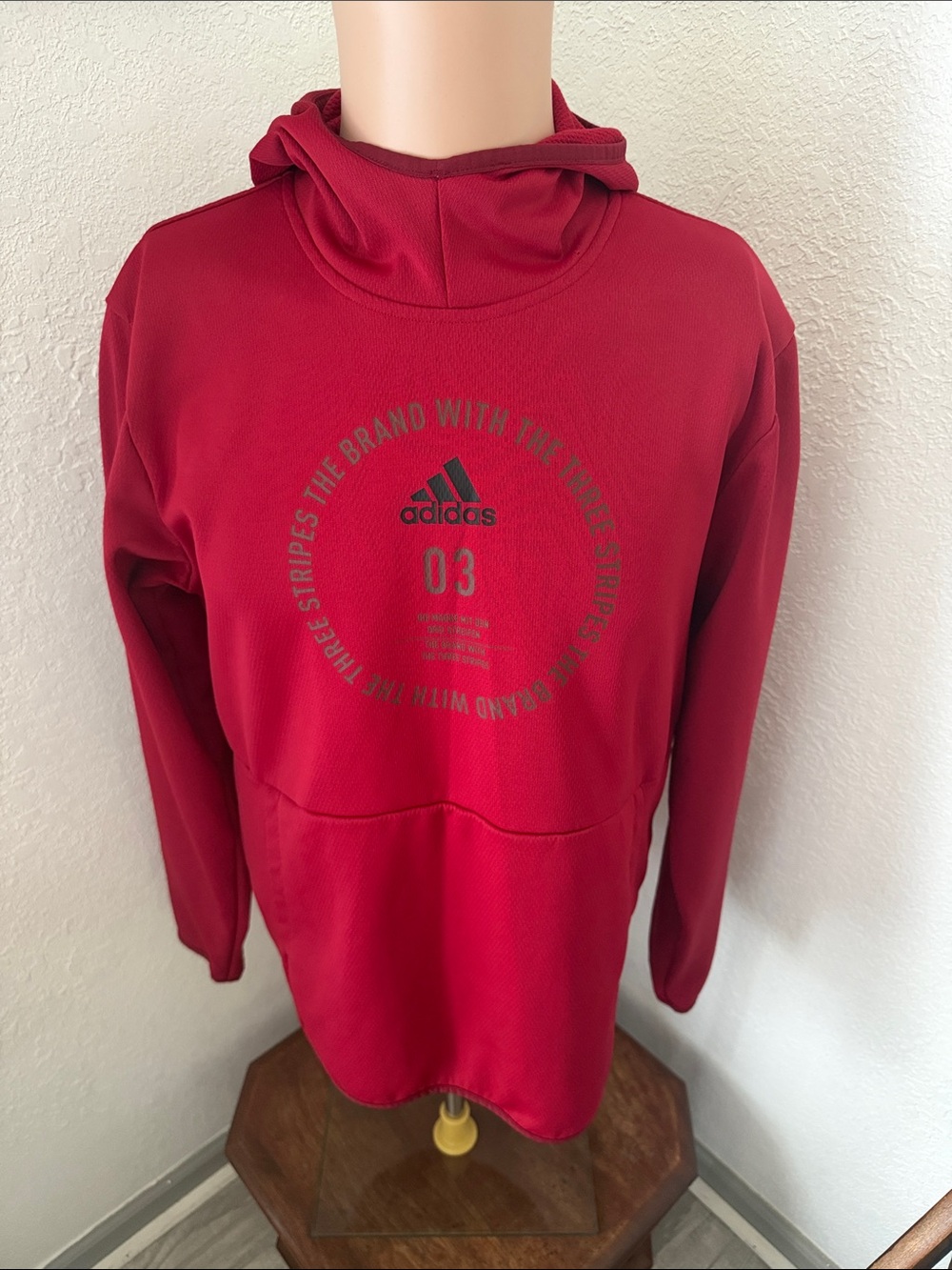 adidas Deep Red Hooded Athletic Sweatshirt with Logo